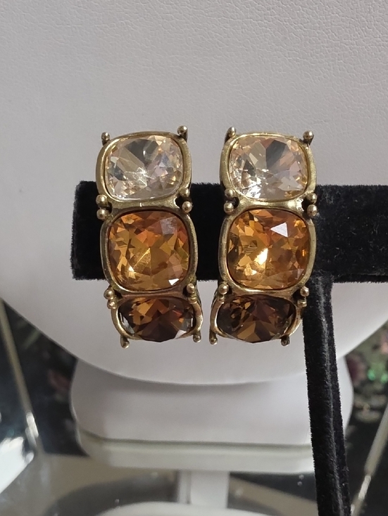 Heidi Daus Jewelry - Heidi Daus  Triple-Stone J-hoop Omega Back pierced Earrings Champagne Amber Tone